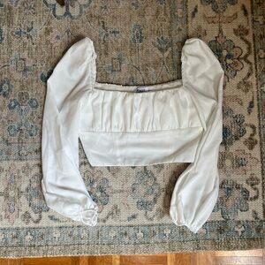 Princess Polly White Square-Neck Puff Sleeve Crop Top